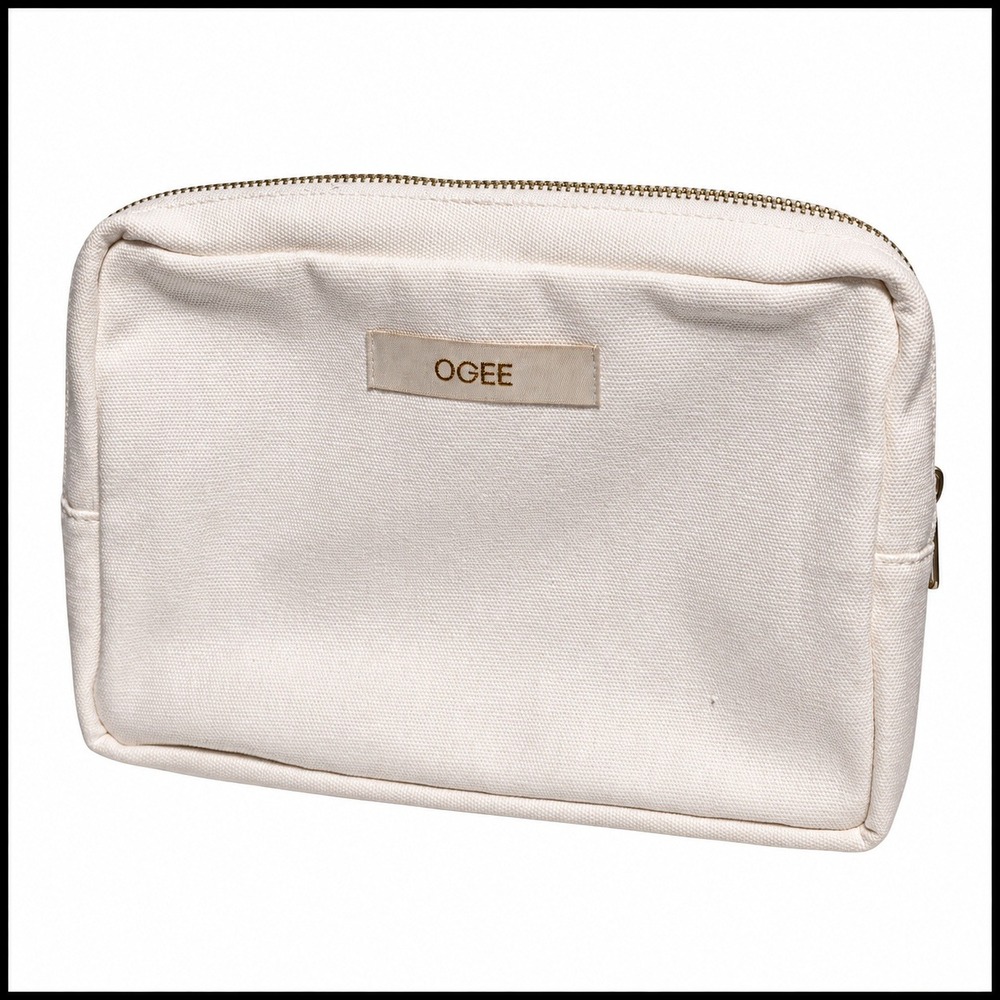 OGEE Off White Canvas Makeup Bag Cosmetic Pouch Zippered Travel Case